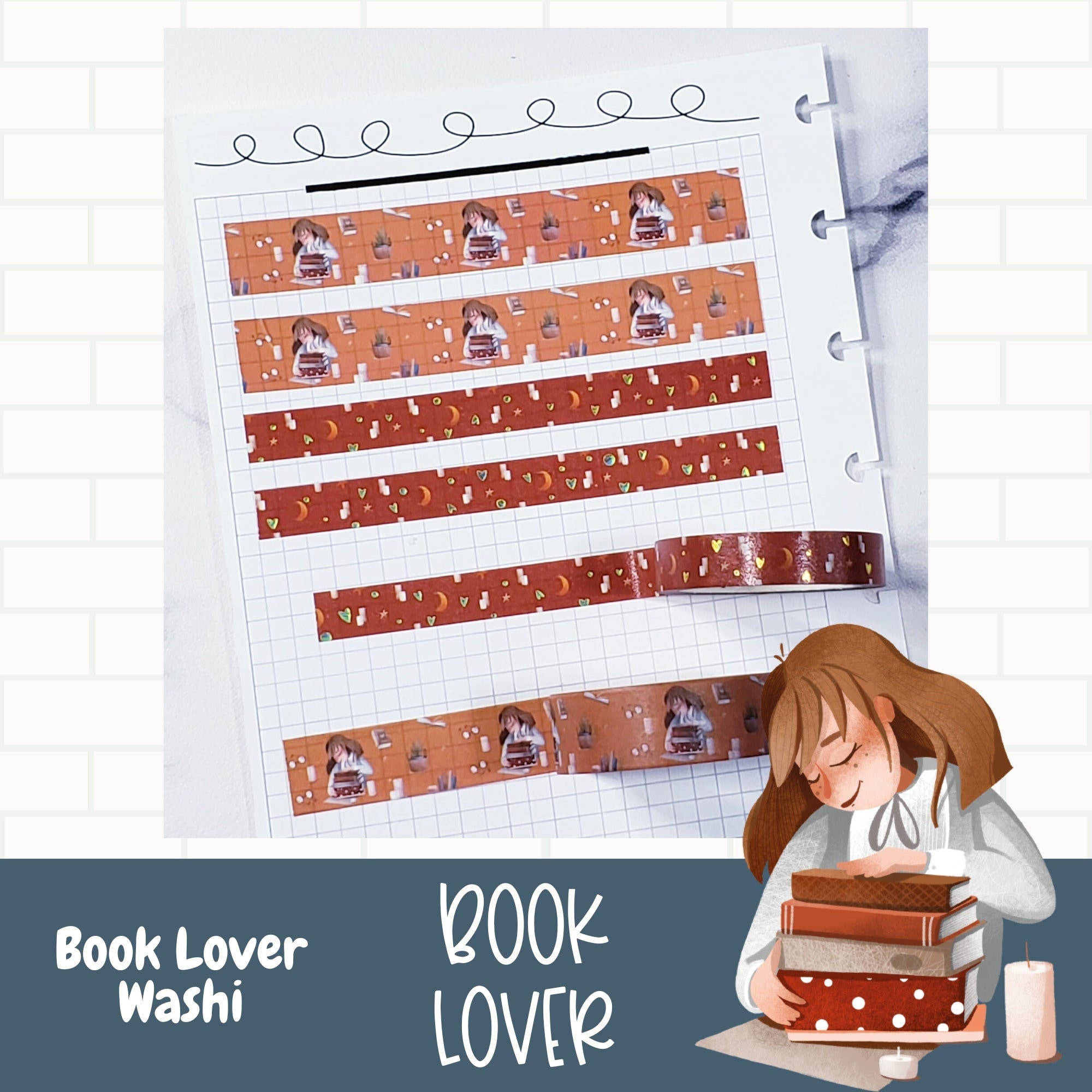 Book Lover Inspired Pattern Washi Tape (15mm/10m) / Reading Washi for  Stationery, Scrapbooking and Journaling