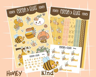 Honey Sticker Sheet, Hand Drawn Stickers, Daily Journal, Micro Planner Sticker, Bujo Sticker Sheet, Hand Drawn Washi, Vinyl Sticker
