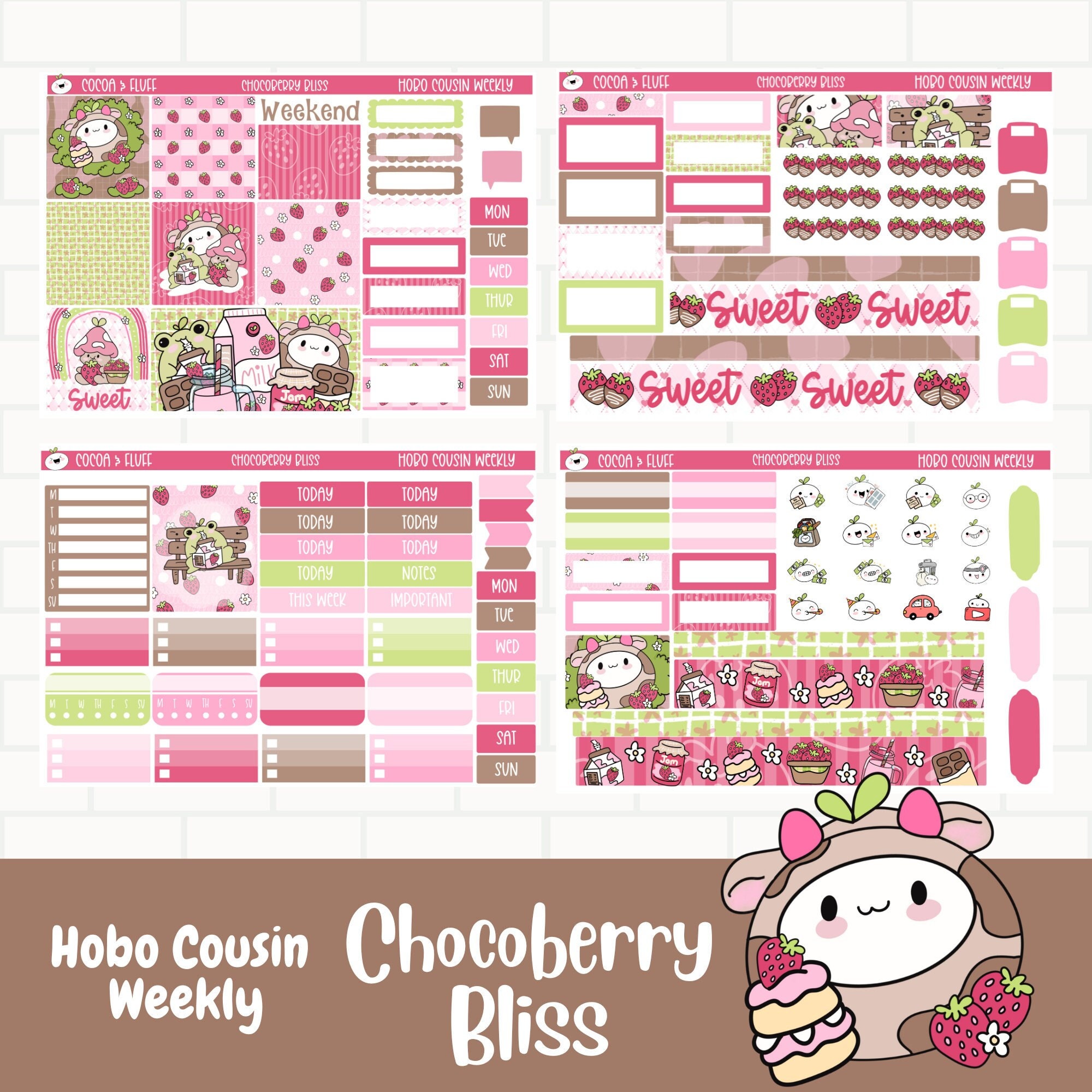 Chocoberry Bliss Hobonichi Cousin Planner Stickers, Weekly Sticker Kit ...