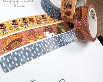 Singing in The Rain  Washi Tape, Creative Tape, Reusable Tape, Foil Washi Tape, Hand Drawn Washi Tape, Spring Character Washi Tape