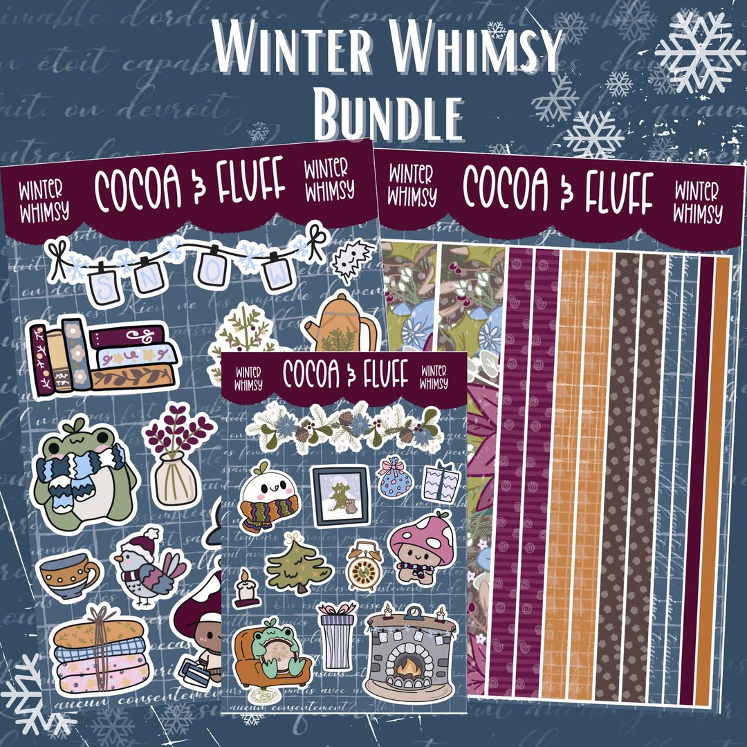 Whimsy Sticker Printable Winter Whimsy Sticker Sheet, Hand Drawn Stickers, Daily Journal, Micro ...