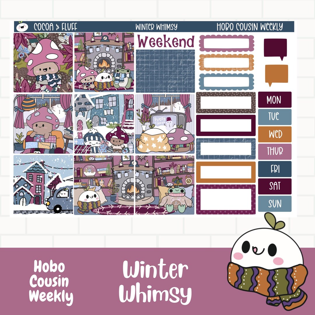 Whimsy Stickers Winter Whimsy Planner Stickers, Planner Sticker Kit, Winter Vibes ...