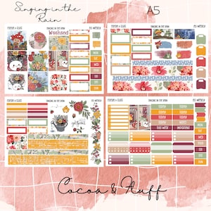 Singing in The Rain Hobonichi Cousin Planner Sticker Kit / Hand Drawn Artwork / A5 Planner Stickers