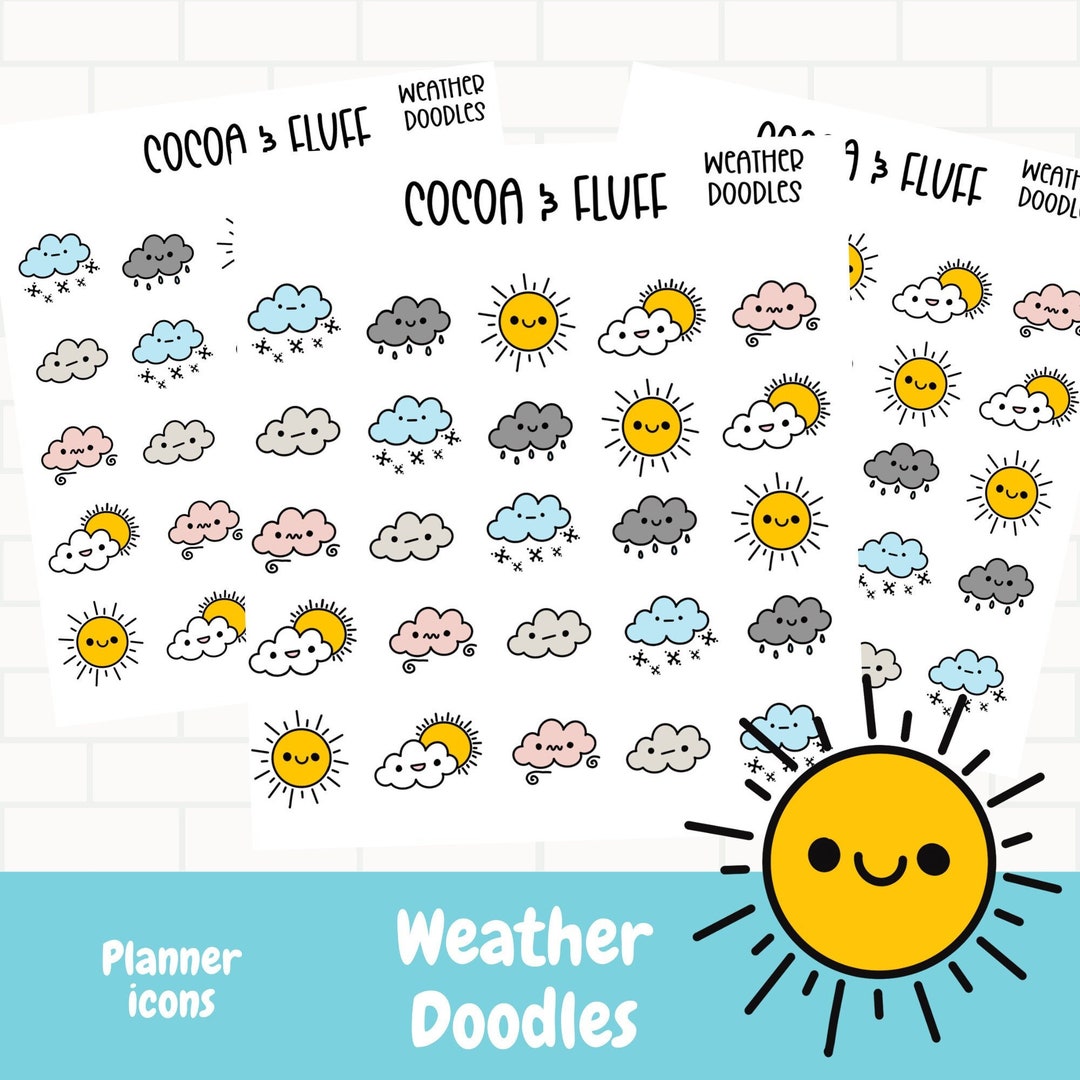 thumbnail interactive-video image 1 of Weather Icon Planner Stickers, Three Sizes Including Tiny... 1 of 10