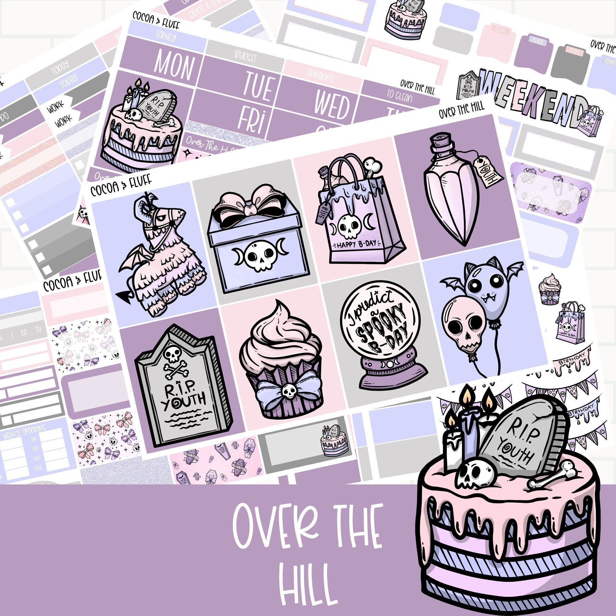Birthday Weekly Sticker Kit / Over the Hill Planner Stickers/ Goth