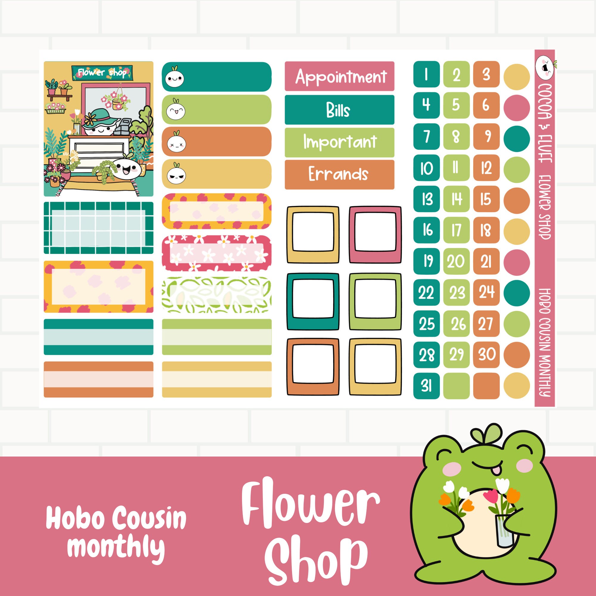 Flower Shop Leafy Planner Stickers, Hobonichi Cousin Monthly Sticker ...