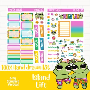 Island Life Hand Drawn Weekly Sticker Kit / Tropical Island Planner ...