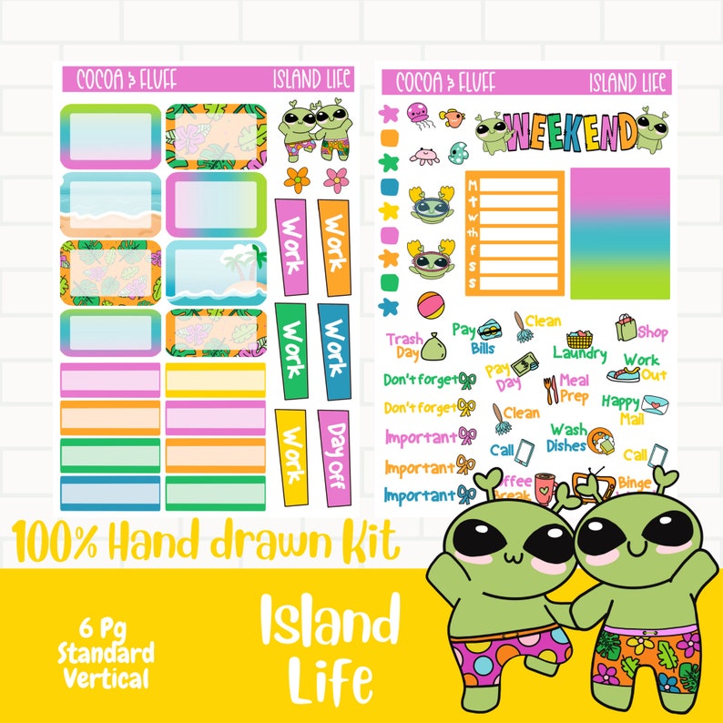 Island Life Hand Drawn Weekly Sticker Kit / Tropical Island Planner ...