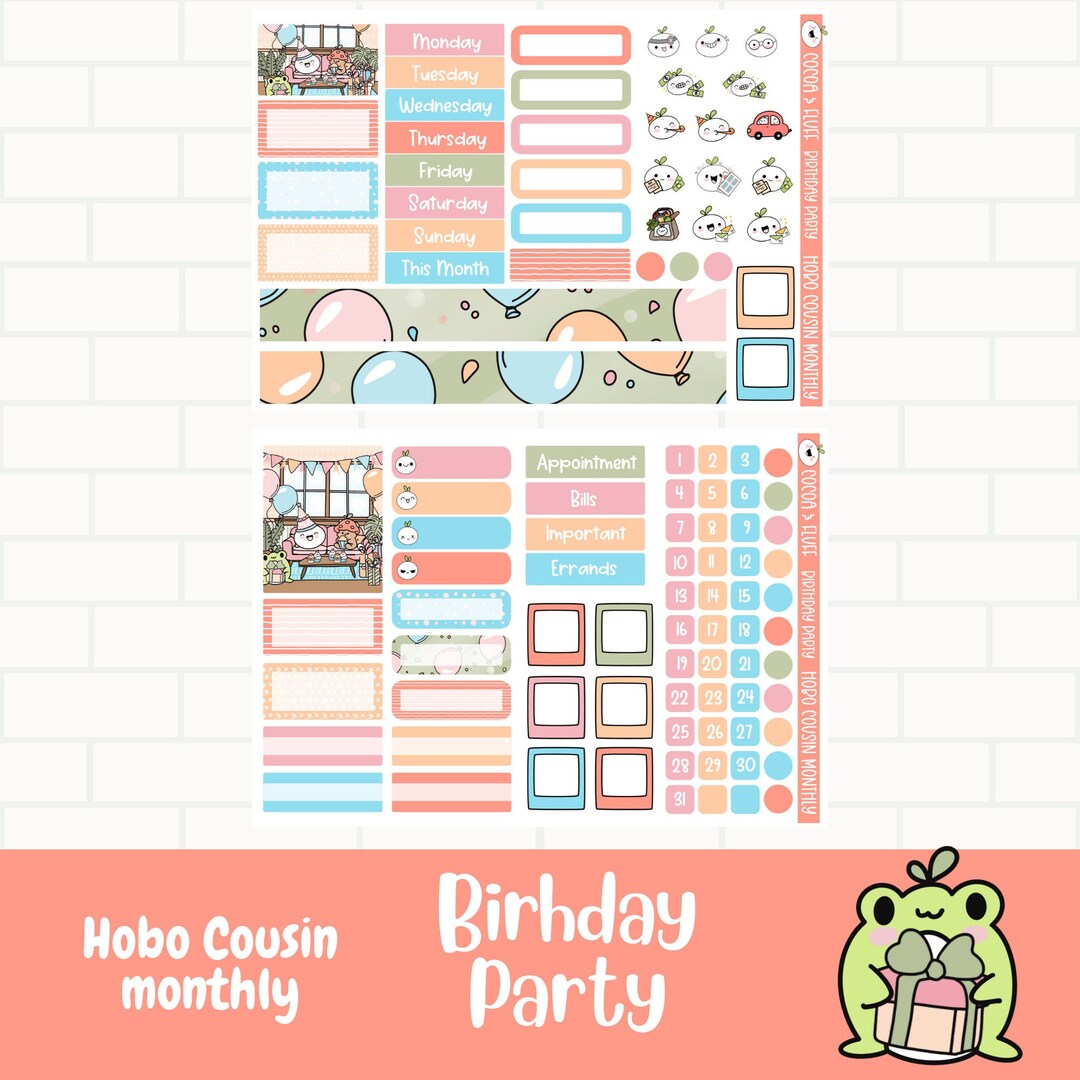 Birthday Party Planner Stickers, Hobonichi Cousin Monthly Stickers ...