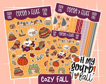 Cozy Fall Sticker Sheet, Hand Drawn Stickers, Daily Journal, Micro Planner Sticker, Bujo Sticker Sheet, Hand Drawn Washi, Vinyl Sticker