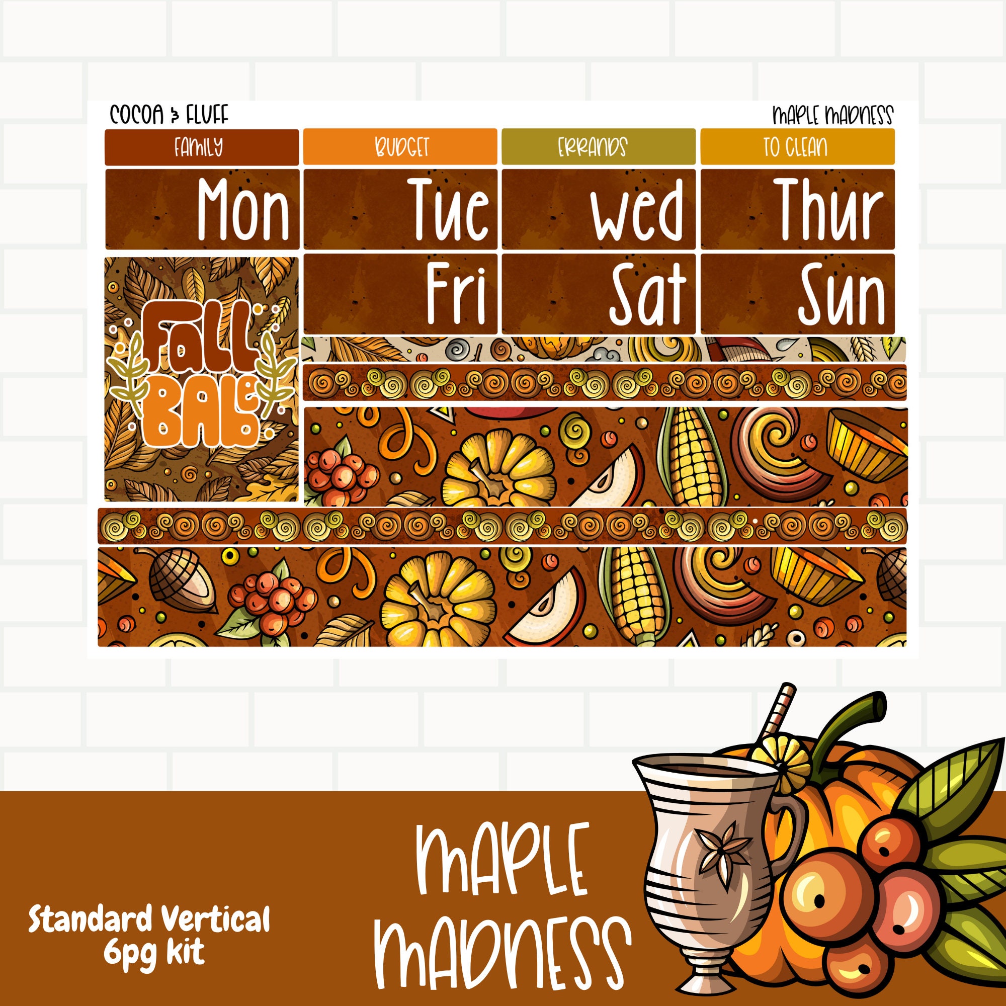 Maple Madness Monthly planner stickers, Planner sticker kit, Fun Bright  Fall stickers, Standard Vertical Monthly sticker kit, Autumn Monthly