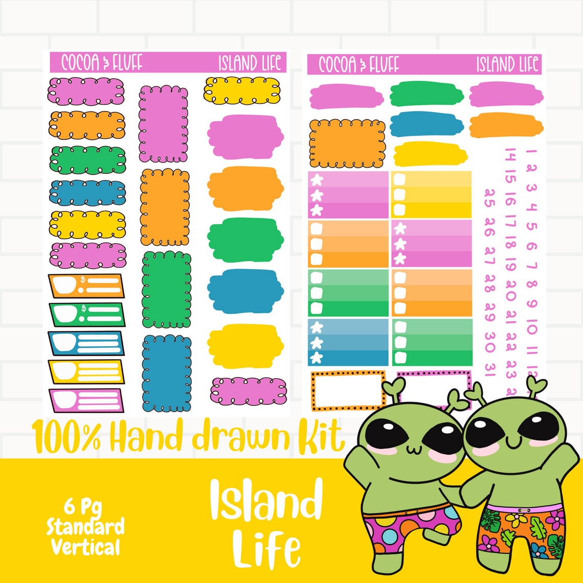 Islander Sticker Island Life Hand Drawn Weekly Sticker Kit / Tropical Island Planner ...