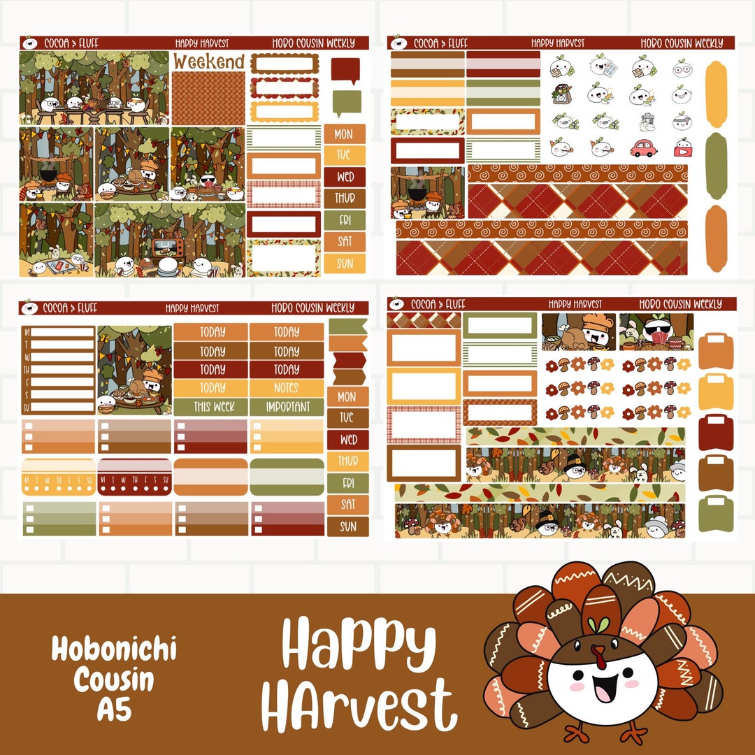 Happy Harvest Planner Stickers, Hobonichi Cousin Weekly Sticker Kit ...