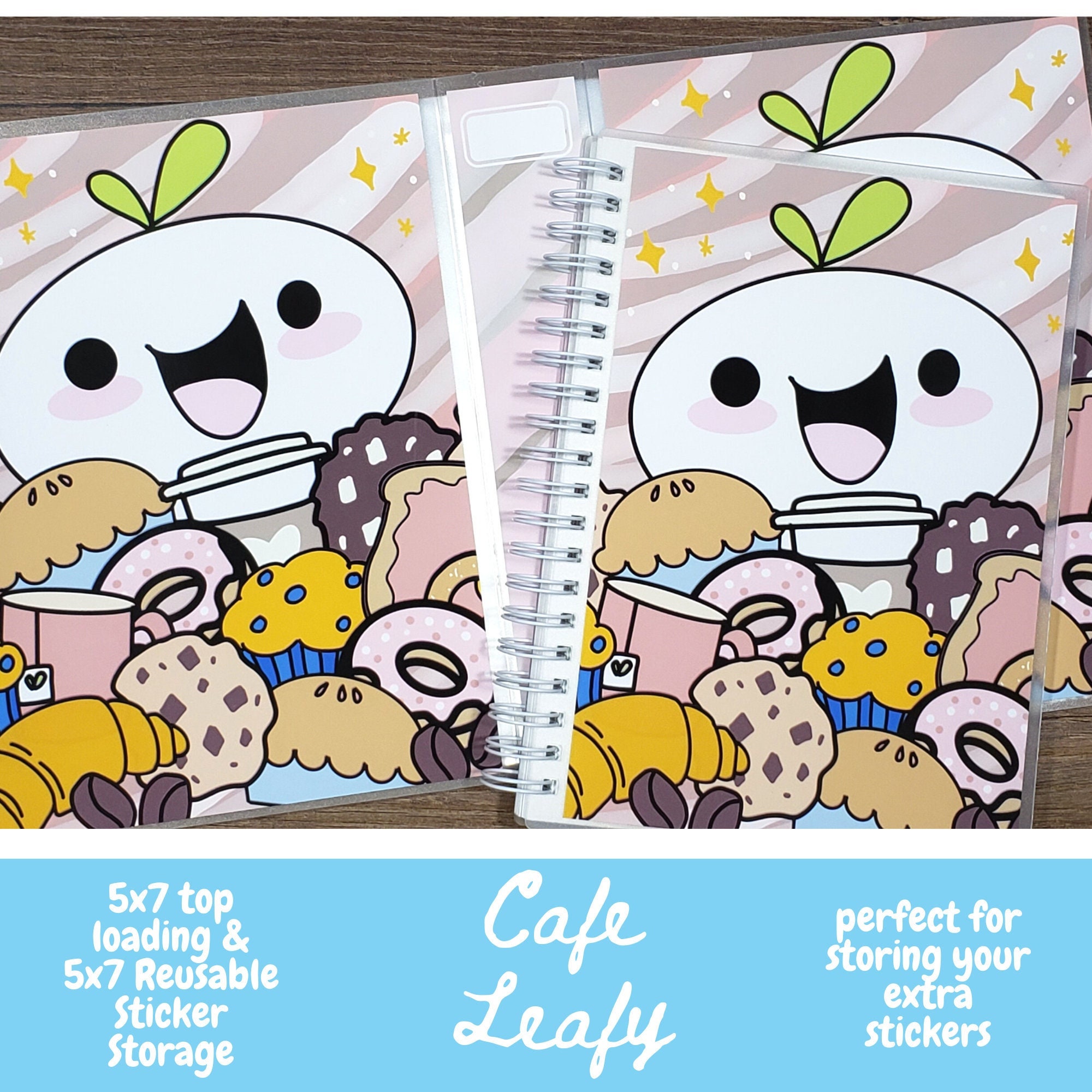 50 Page Sticker Keeper Book. Cute Bear Drinking Coffee. Reusable