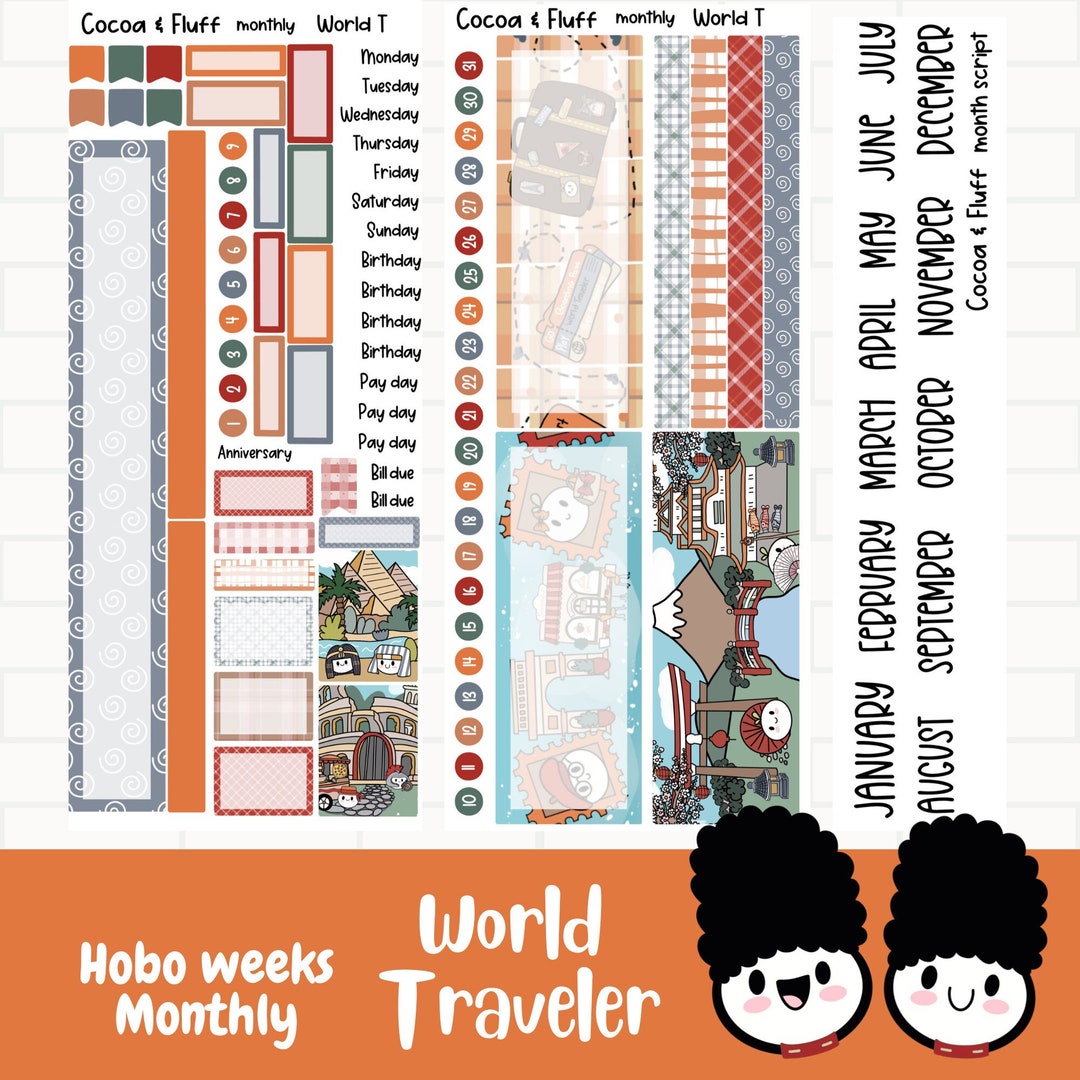 World Traveler Hobonichi Weeks Planner Stickers, Monthly Sticker Kit ...