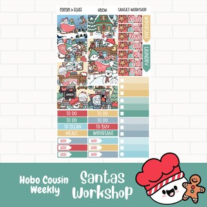 Pegatinas del planificador del taller de Santa, kit de pegatinas semanales del primo Hobonichi, personajes dibujados a mano, pegatinas de invierno, lindas pegatinas dibujadas a mano
