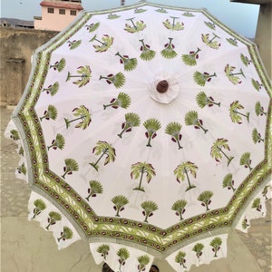 Indian HandBlock Print white umbrellas, Unique Handcrafted wedding decorative Large Garden Umbrella Parasols
