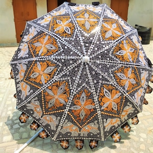 Vintage Garden Decorative Large Umbrella Sun Shade Cotton Outdoor Parasol Designer Embroidered Cotton Garden Umbrella Parasol Outdoor Large