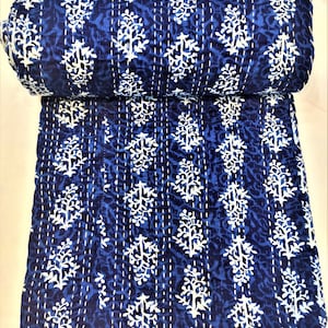 Kantha indigo Quilts Blanket And Throw Embroidered kantha Quilts Handmade Kantha Quilt Bedding Reversible Kantha Throw