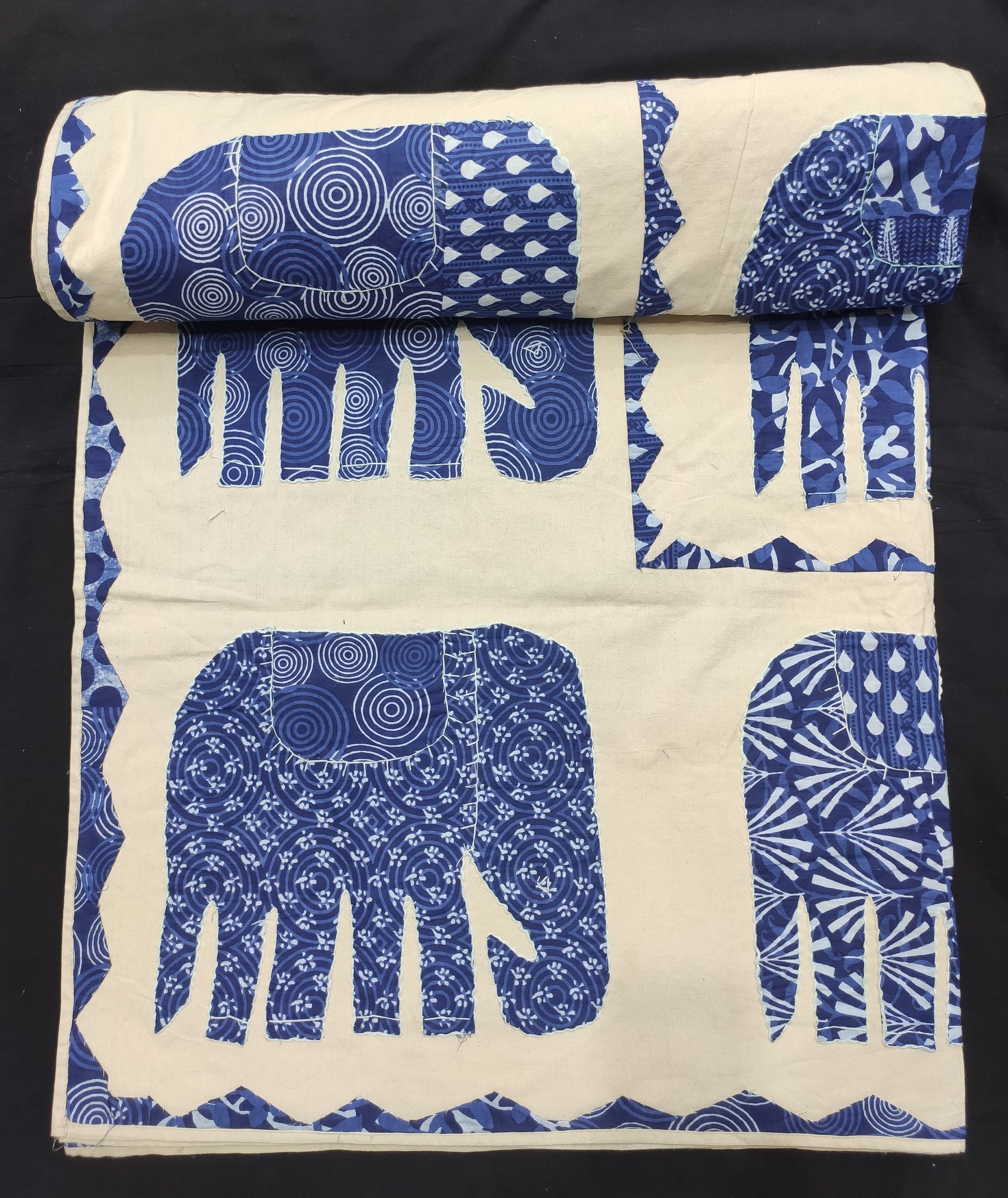 Indian Elephant Patchwork Bedcover Cotton Throw Indigo Blue - Etsy