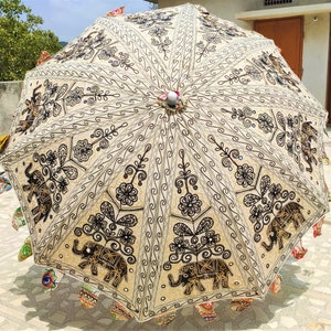 Vintage Garden Decorative Large Umbrella Sun Shade Cotton Outdoor Parasol Designer Embroidered Cotton Garden Umbrella Parasol Outdoor Large