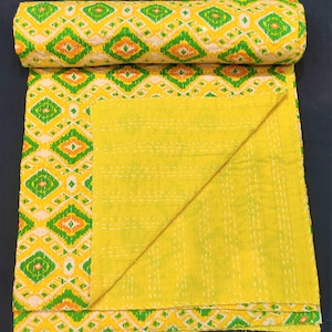 Kantha quilted Blanket And cotton Throw Embroidered kantha Quilts Handmade Kantha Bedding Reversible Kantha Throw Queen Size