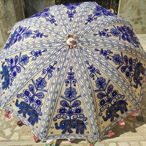 Vintage Garden Decorative Large Umbrella Sun Shade Cotton Outdoor Parasol Designer Embroidered Cotton Garden Umbrella Parasol Outdoor Large