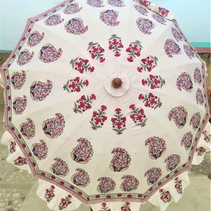 Indian HandBlock Print white umbrellas, Unique Handcrafted wedding decorative Large Garden Umbrella Parasols