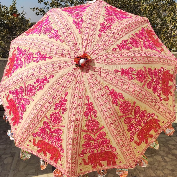 Vintage Garden Decorative Large Umbrella Sun Shade Cotton Outdoor Parasol Designer Embroidered Cotton Garden Umbrella Parasol Outdoor Large