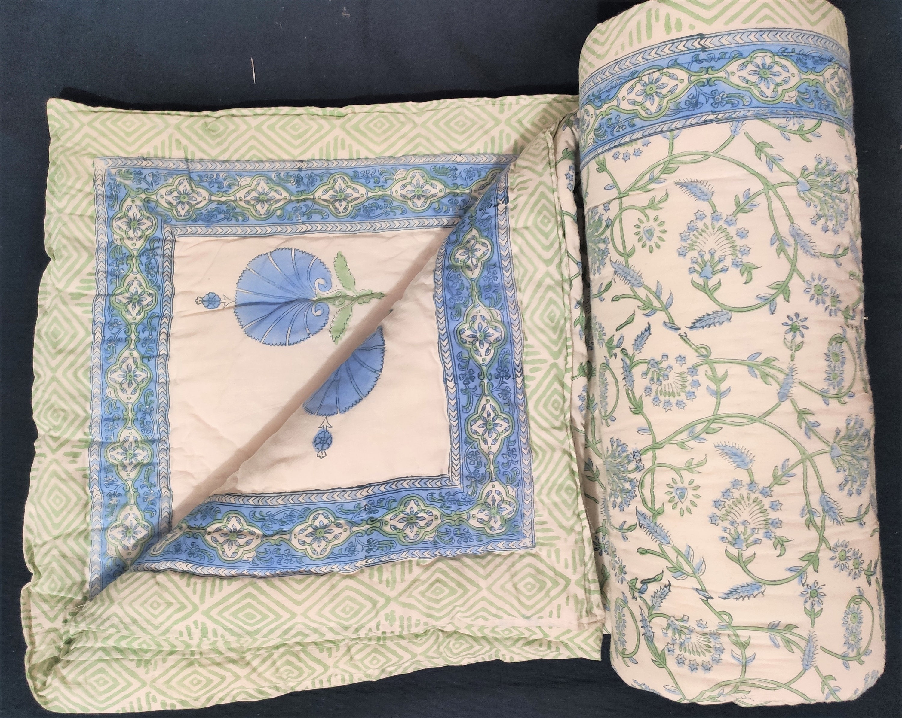 Traditional Jaipuri Razai Hand Block Printed Kantha Quilt Etsy