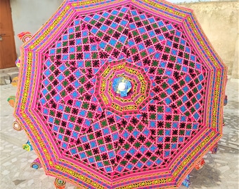 Embroidered Cotton Garden Parasol: Vintage Style Sun Shade