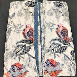 Owl print Kantha Quilts Blanket And Throw Embroidered kantha Quilts Handmade Kantha Quilt Bedding Reversible Kantha Throw