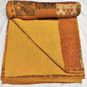 Kantha silk  Quilts Blanket And Throw Embroidered kantha Quilts Handmade patch work  Quilt Bedding Reversible  Throw Queen Size