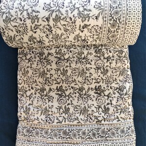 Hand Block Printed Cotton Kantha Quilt, Black White Floral Design, Reversible Jaipuri Razai with Shams, All Sizes Available image 7