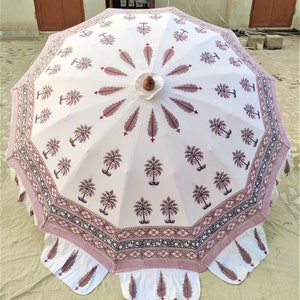 Indian HandBlock Print white umbrellas, Unique Handcrafted wedding decorative Large Garden Umbrella Parasols