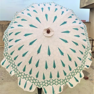 Indian HandBlock Print white umbrellas, Unique Handcrafted wedding decorative Large Garden Umbrella Parasols