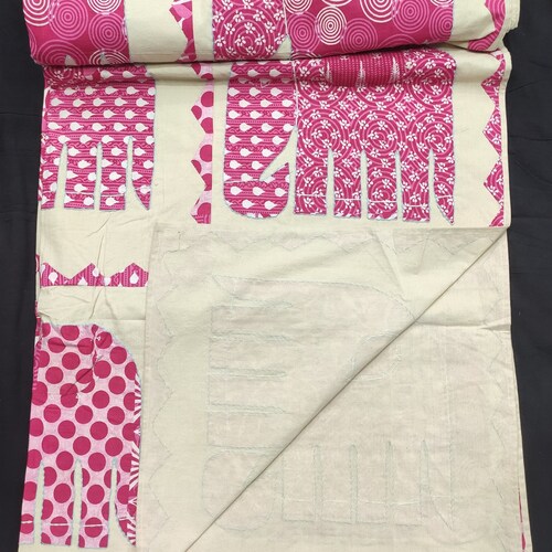 Indian elephant patchwork bedcover cotton throw pink store elephant wall hanging hand stitched queen size kantha quilt