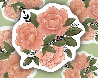 Cute Pink Peony Vinyl Sticker | Flower Floral Sticker | Waterproof, Durable, and Dishwasher Safe | Laptop, Water bottle, Phone, iPad Sticker