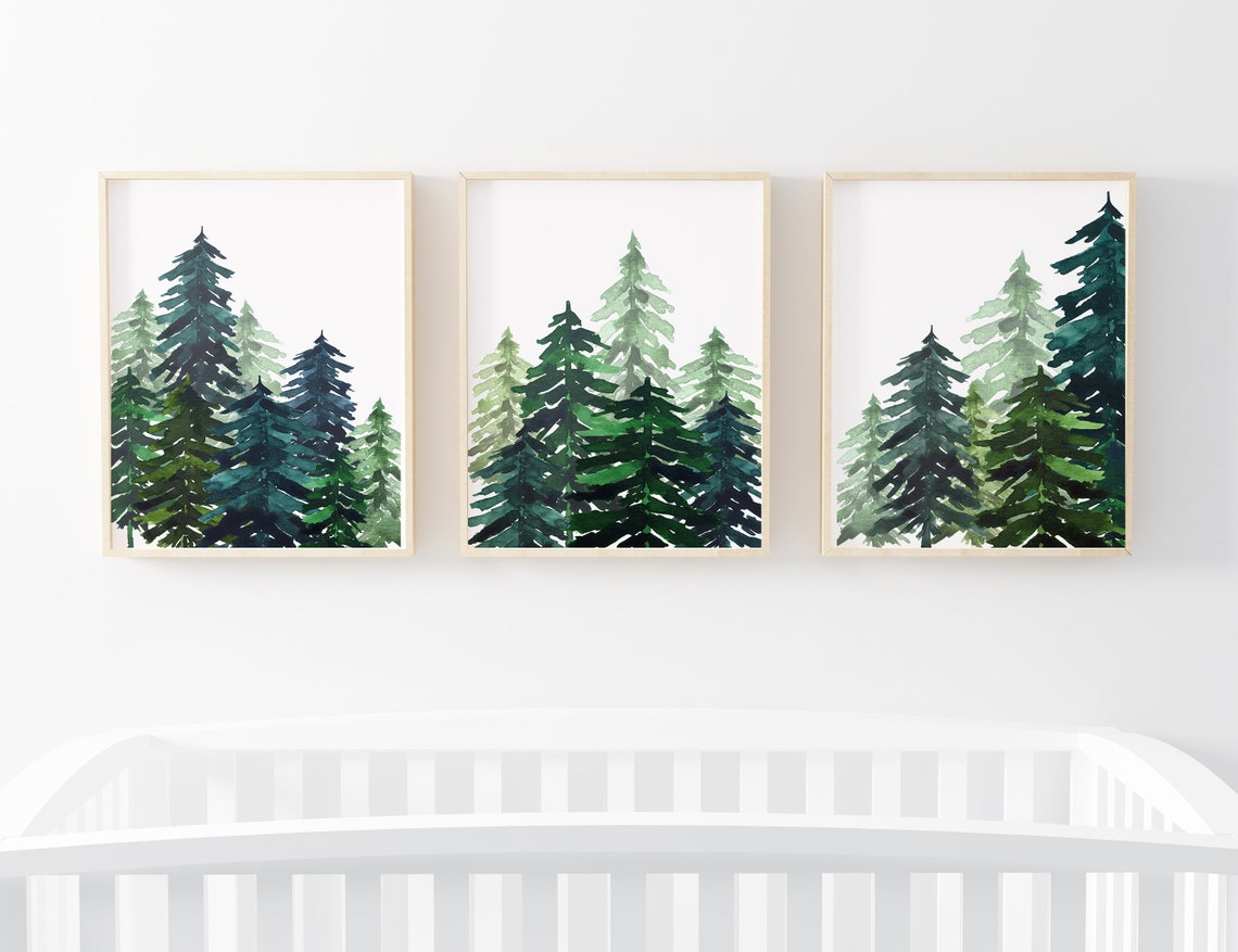 Pine Tree Art Forest Wall Art Set of Nursery Prints Etsy