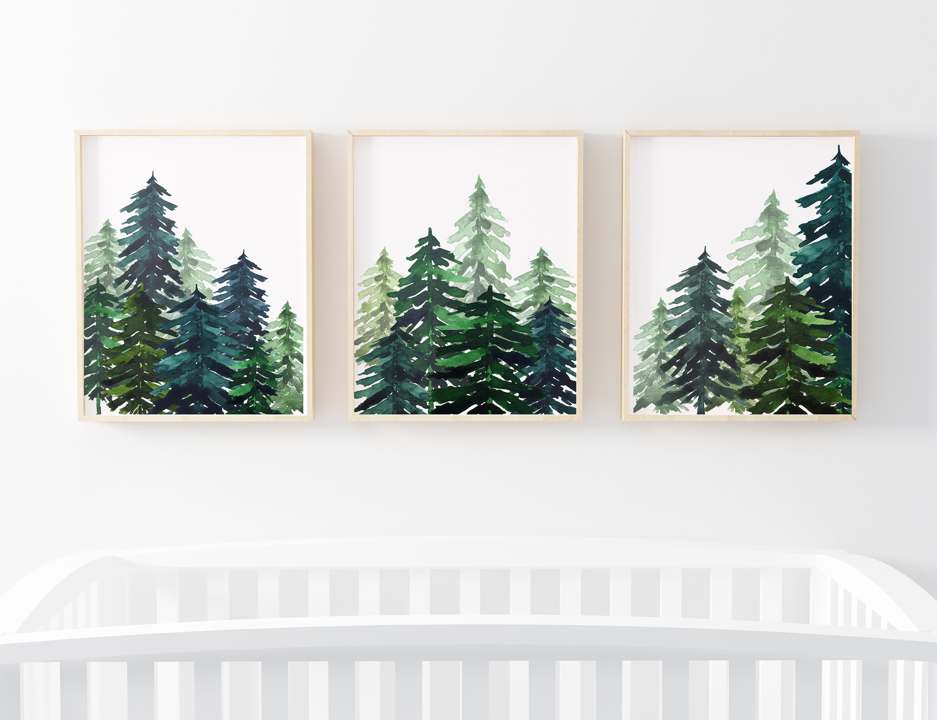 Pine Tree Art Forest Wall Art Set of Nursery Prints Etsy