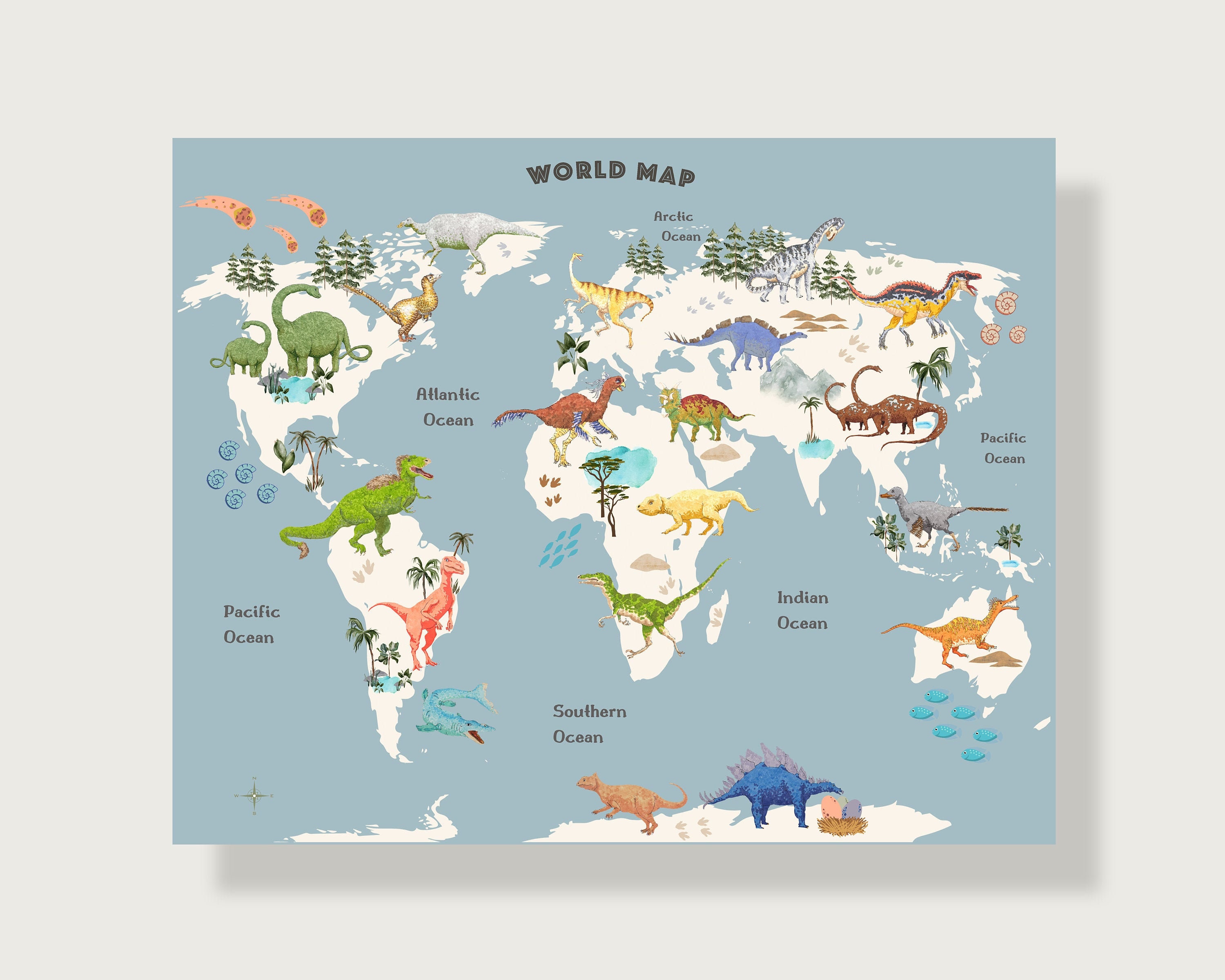 Dinosaur Map Dinosaur Prints World Map World Map Nursery | Etsy UK
