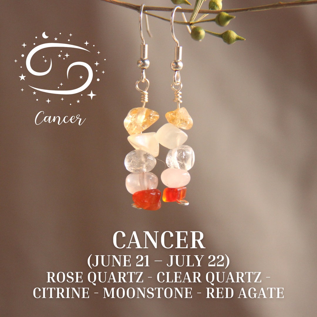 Cancer Earrings Raw Crystals Zodiac Earrings Sign Crystal Etsy