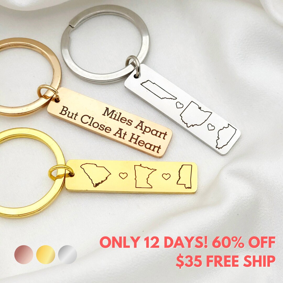 Custom Keychain With Any 2 5 Locations Countries States Etsy