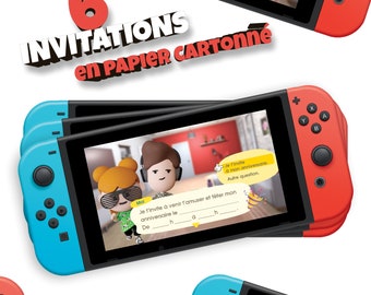 Jeux vidéo | 6 invitations anniversaire en Français | Format console de jeux Switch