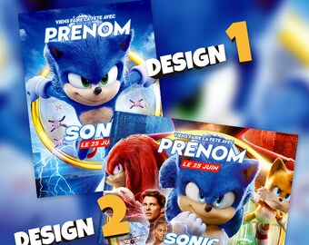 Sonic | 8 invitations anniversaire en Français à personnaliser + enveloppes | 2 designs au choix