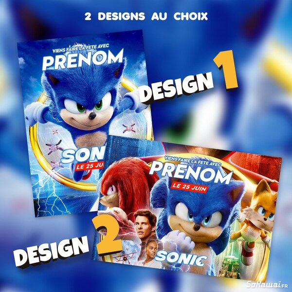 Sonic | 8 invitations anniversaire en Français à personnaliser + enveloppes | 2 designs au choix