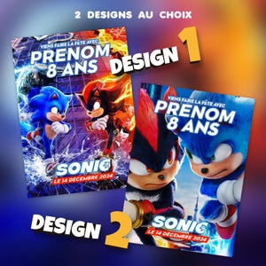 Sonic - Film 3 | 8 invitations anniversaire en Français à personnaliser + 8 enveloppes | 2 designs au choix