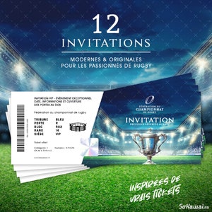Rugby | 12 invitations anniversaire en Français | Thème Rugby | Format Ticket d'entrée au stade