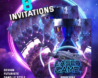 Lasergame | 8 invitations anniversaire en Français à personnaliser + enveloppes | Fête pour les enfants