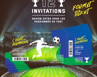 Football | 12 invitations anniversaire en Français | Format Ticket | Adresse détachable